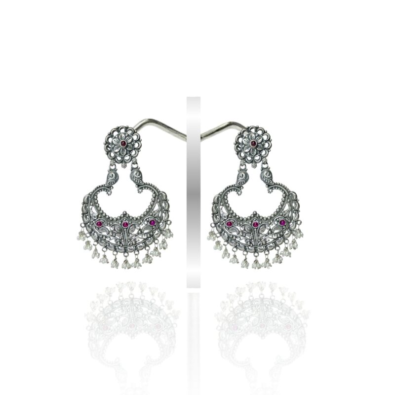 Moti Jharokha Silver Earrings