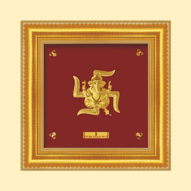 Ganesh and Swastik Gold Plated Photo